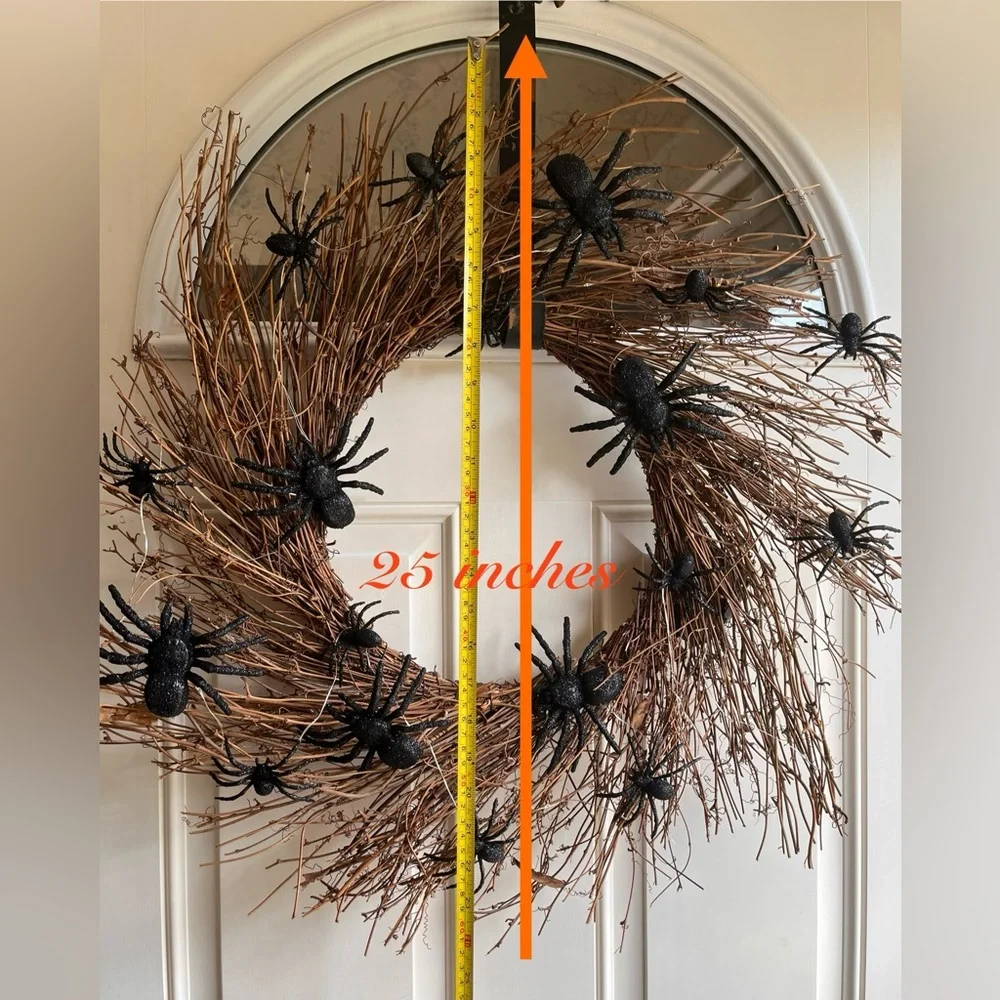 Halloween Twiggy Rattan Branchy Spider Wreath LED Light-up Lit 25” Decor 🕸️